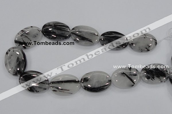 CRU90 15.5 inches 25*35mm oval black rutilated quartz beads wholesale