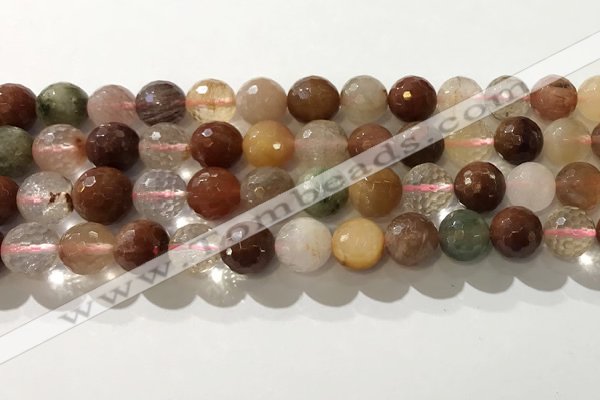 CRU913 15.5 inches 10mm faceted round mixed rutilated quartz beads