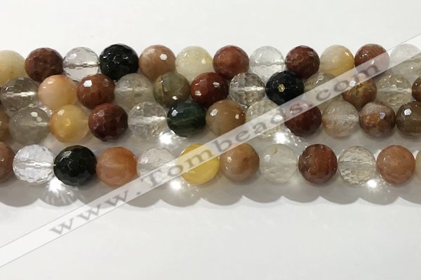 CRU914 15.5 inches 11mm faceted round mixed rutilated quartz beads