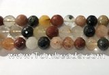 CRU916 15.5 inches 14mm faceted round mixed rutilated quartz beads