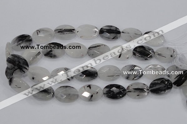 CRU92 15.5 inches 18*25mm faceted oval black rutilated quartz beads