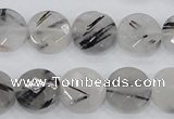 CRU93 15.5 inches 14mm faceted coin black rutilated quartz beads