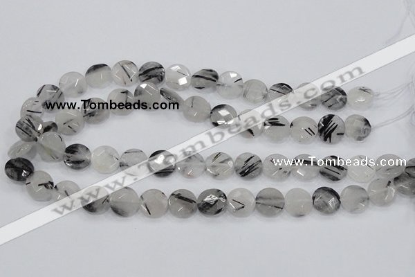 CRU93 15.5 inches 14mm faceted coin black rutilated quartz beads