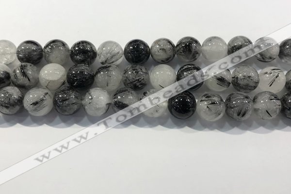 CRU932 15.5 inches 14mm round black rutilated quartz beads wholesale