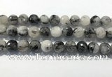 CRU936 15.5 inches 14mm faceted round black rutilated quartz beads