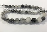 CRU938 8mm - 18mm faceted round black rutilated quartz graduated beads