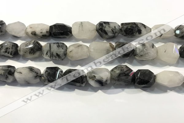 CRU940 12*18mm - 18*25mm faceted nuggets black rutilated quartz beads