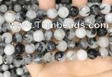 CRU968 15.5 inches 10mm faceted round black rutilated quartz beads