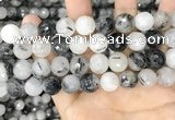 CRU969 15.5 inches 12mm faceted round black rutilated quartz beads