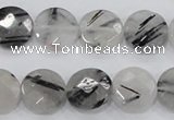 CRU97 15.5 inches 16mm faceted coin black rutilated quartz beads