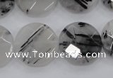 CRU98 15.5 inches 22mm faceted coin black rutilated quartz beads