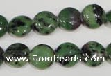 CRZ470 15.5 inches 12mm flat round ruby zoisite gemstone beads