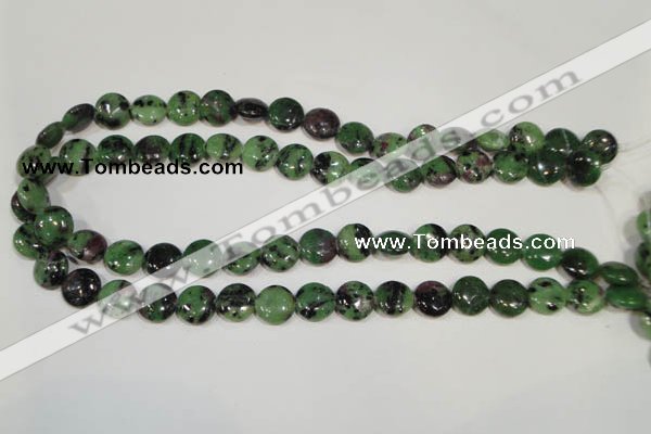 CRZ470 15.5 inches 12mm flat round ruby zoisite gemstone beads