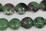 CRZ471 15.5 inches 14mm flat round ruby zoisite gemstone beads