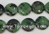 CRZ472 15.5 inches 16mm flat round ruby zoisite gemstone beads