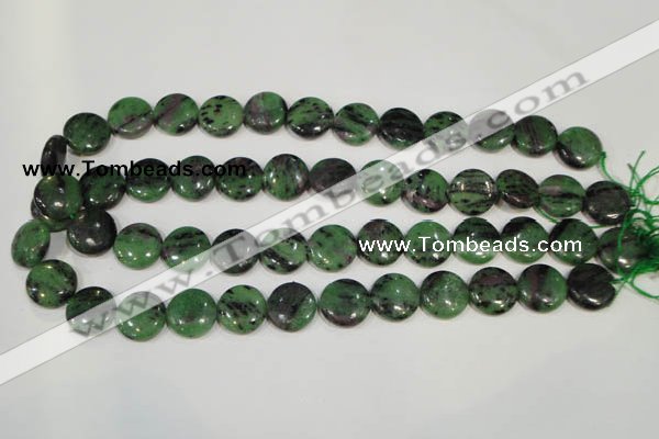 CRZ472 15.5 inches 16mm flat round ruby zoisite gemstone beads