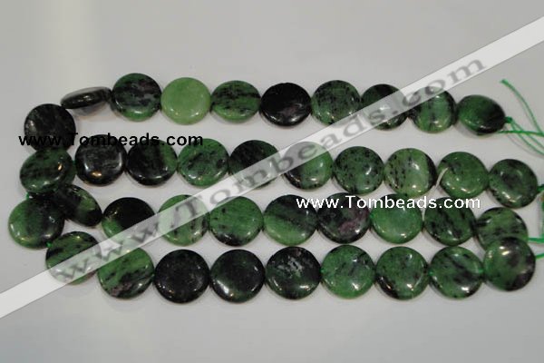 CRZ474 15.5 inches 20mm flat round ruby zoisite gemstone beads