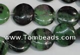 CRZ56 15.5 inches 16mm flat round ruby zoisite gemstone beads