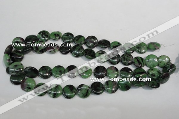 CRZ56 15.5 inches 16mm flat round ruby zoisite gemstone beads