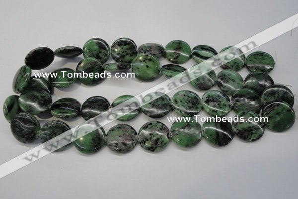 CRZ57 15.5 inches 22mm flat round ruby zoisite gemstone beads