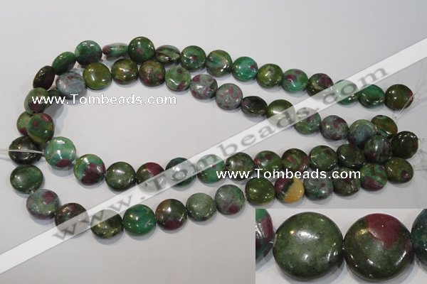 CRZ623 15.5 inches 14mm flat round New ruby zoisite gemstone beads