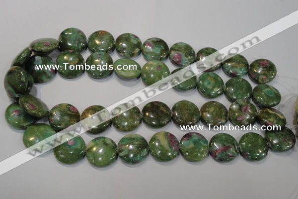 CRZ626 15.5 inches 20mm flat round New ruby zoisite gemstone beads