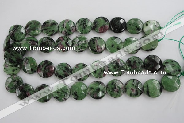 CRZ716 15 inches 20mm faceted coin ruby zoisite gemstone beads