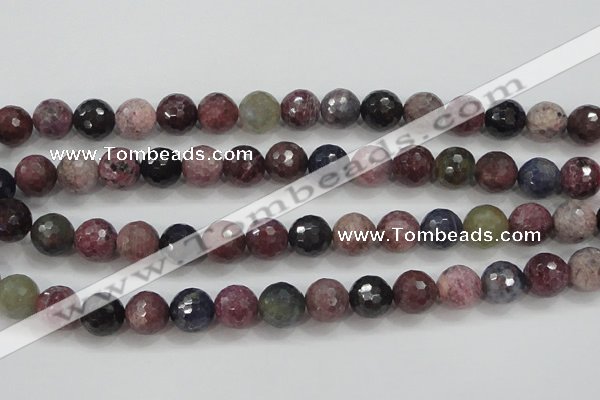 CRZ808 15.5 inches 12mm faceted round natural ruby sapphire beads