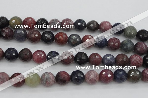 CRZ884 15.5 inches 12mm faceted round natural ruby sapphire beads