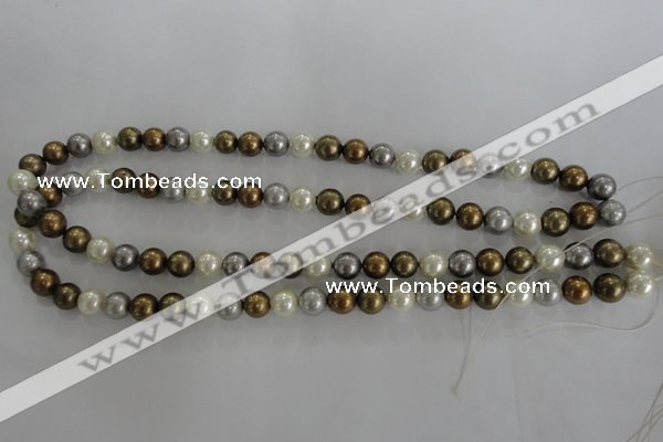 CSB1032 15.5 inches 8mm round mixed color shell pearl beads