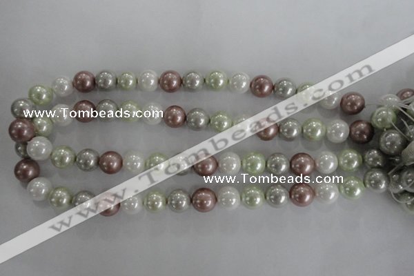 CSB1080 15.5 inches 12mm round mixed color shell pearl beads