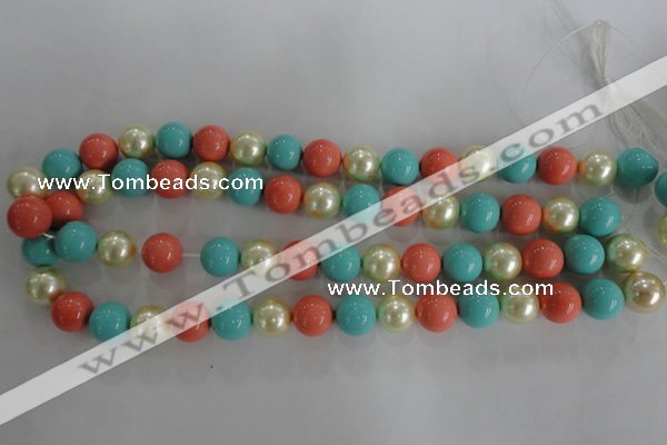 CSB1097 15.5 inches 12mm round mixed color shell pearl beads