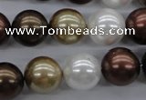 CSB1122 15.5 inches 14mm round mixed color shell pearl beads