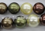 CSB1128 15.5 inches 14mm round mixed color shell pearl beads