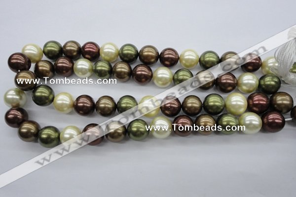 CSB1128 15.5 inches 14mm round mixed color shell pearl beads