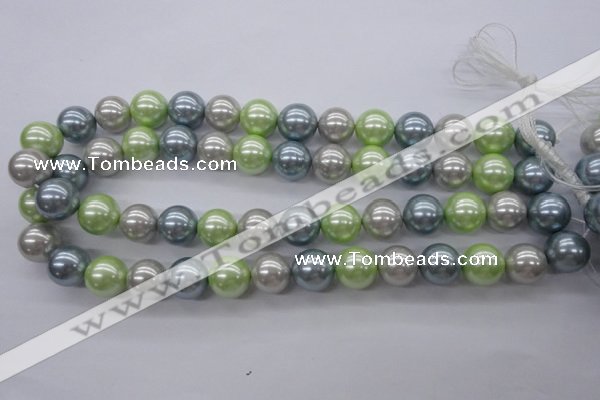 CSB1135 15.5 inches 14mm round mixed color shell pearl beads