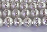 CSB1500 15.5 inches 6mm round shell pearl with rhinestone beads