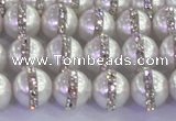 CSB1501 15.5 inches 8mm round shell pearl with rhinestone beads