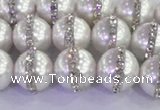 CSB1502 15.5 inches 10mm round shell pearl with rhinestone beads