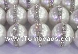 CSB1503 15.5 inches 12mm round shell pearl with rhinestone beads