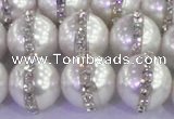 CSB1504 15.5 inches 14mm round shell pearl with rhinestone beads