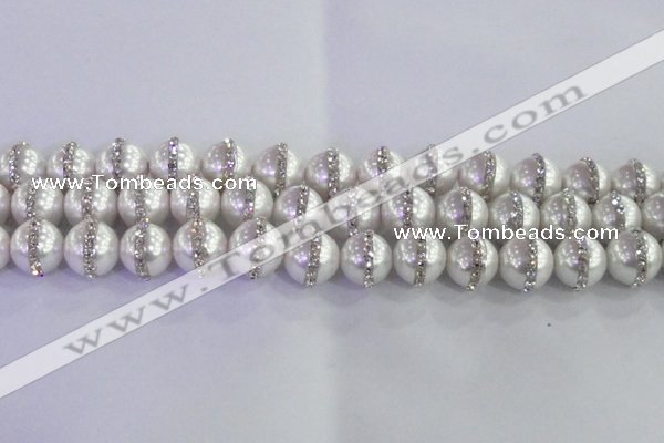 CSB1504 15.5 inches 14mm round shell pearl with rhinestone beads