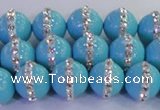 CSB1513 15.5 inches 12mm round shell pearl with rhinestone beads