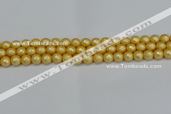 CSB1812 15.5 inches 8mm faceetd round matte shell pearl beads