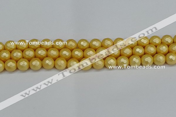 CSB1814 15.5 inches 12mm faceetd round matte shell pearl beads