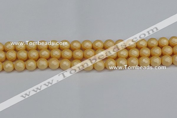 CSB1823 15.5 inches 10mm faceetd round matte shell pearl beads