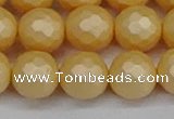 CSB1825 15.5 inches 14mm faceetd round matte shell pearl beads