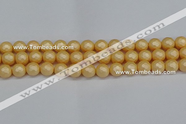 CSB1825 15.5 inches 14mm faceetd round matte shell pearl beads