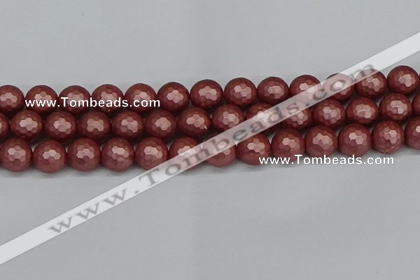 CSB1865 15.5 inches 14mm faceetd round matte shell pearl beads