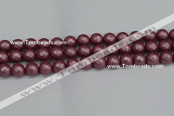 CSB1875 15.5 inches 14mm faceetd round matte shell pearl beads